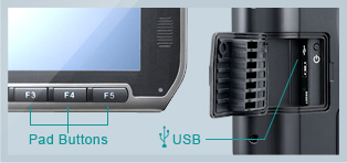 USB connections and large pad buttons